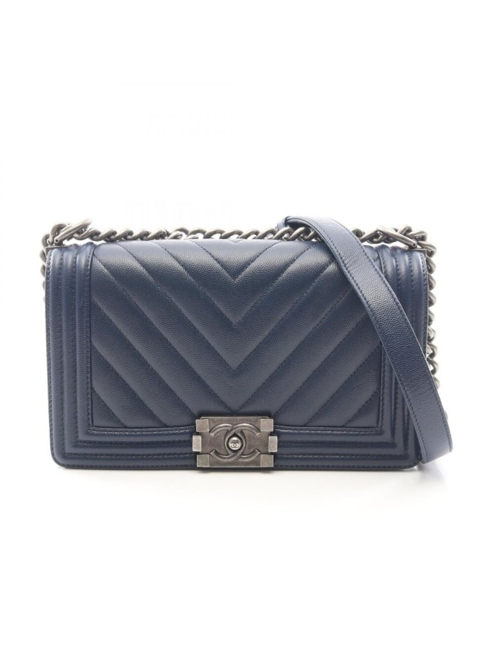Chanel Shoulder Bag Boy Blanc Stitch Blue Calf Boy Chain
